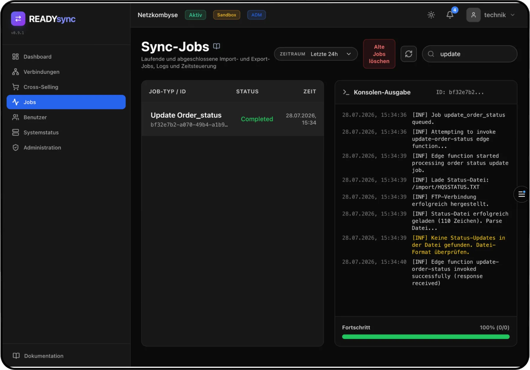 READYsync Dashboard auf dem Smartphone